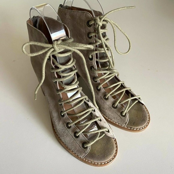 Jeffrey Campbell Cors Lace Up Bootie Sandal Gray Suede Corset Block Heel… - Picture 2 of 10